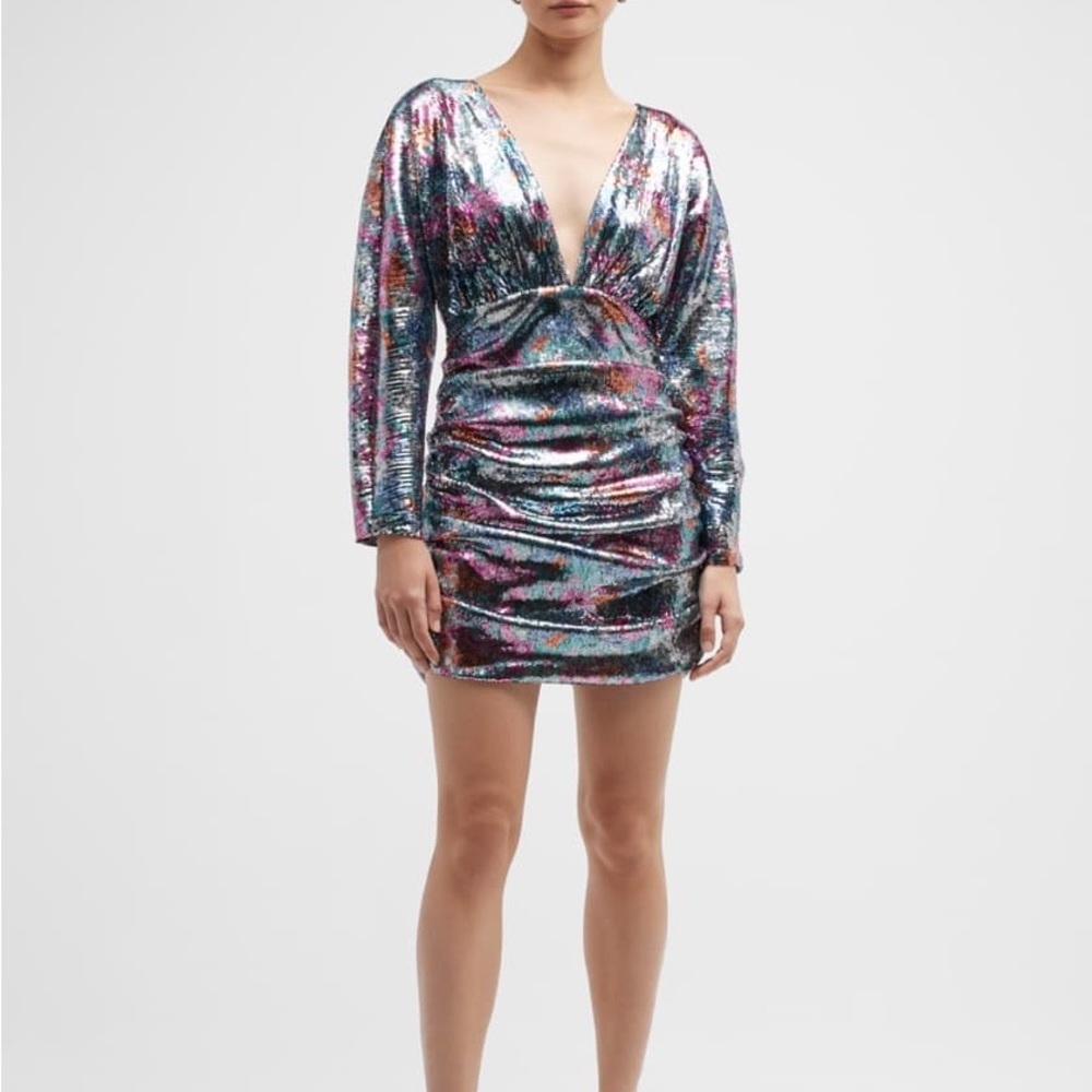 Ramy Brook Auerbach Dolman Long Sleeve V-Neck Multicolor Sequin Mini Dress